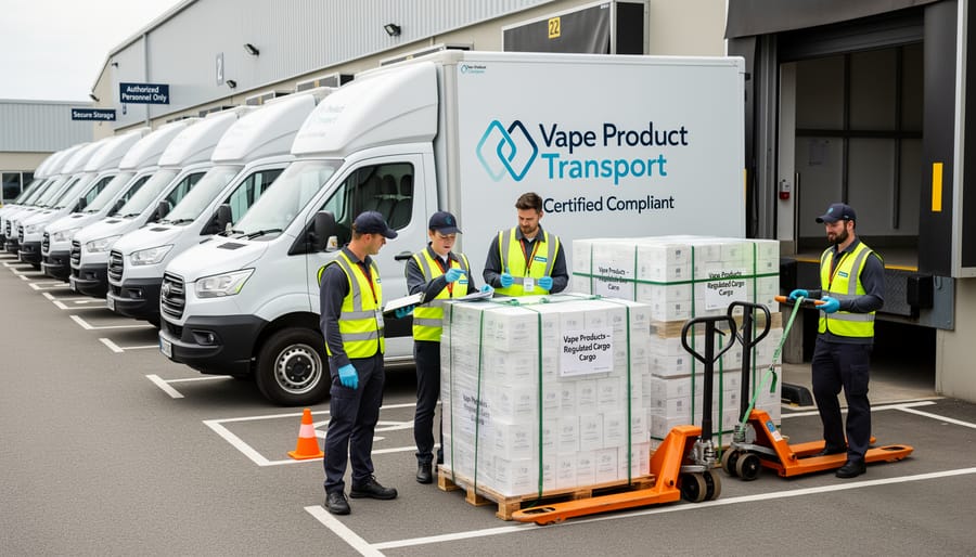 Professional refrigerated delivery truck with organized cargo area for compliant product transportation